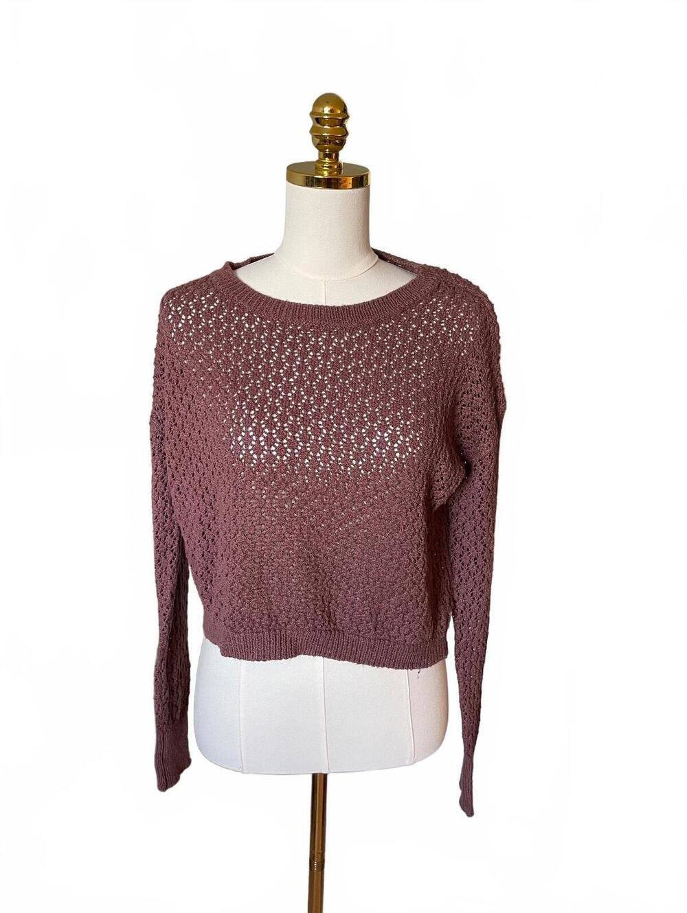 Chelsea and Theodore mauve open knit sweater